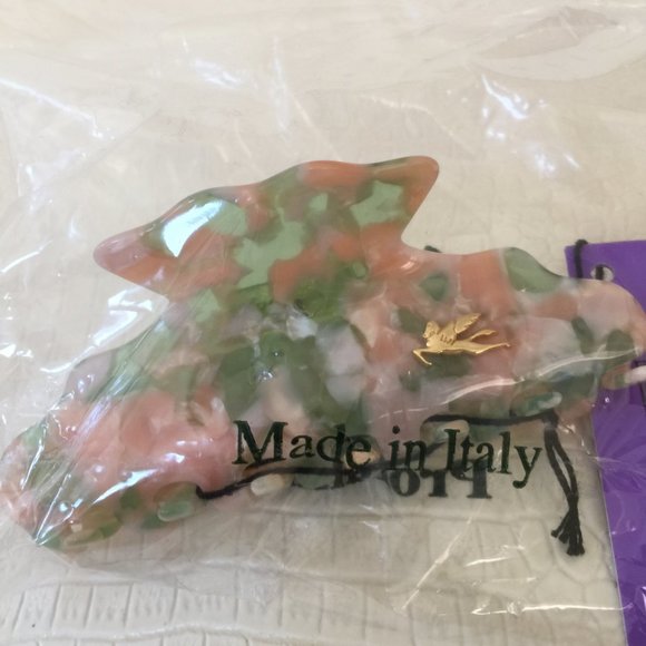 ETRO Milano Made in ITALY Acrylic Lrg HAIR CLIP Gold Plated PEGASUS 4x1.5\